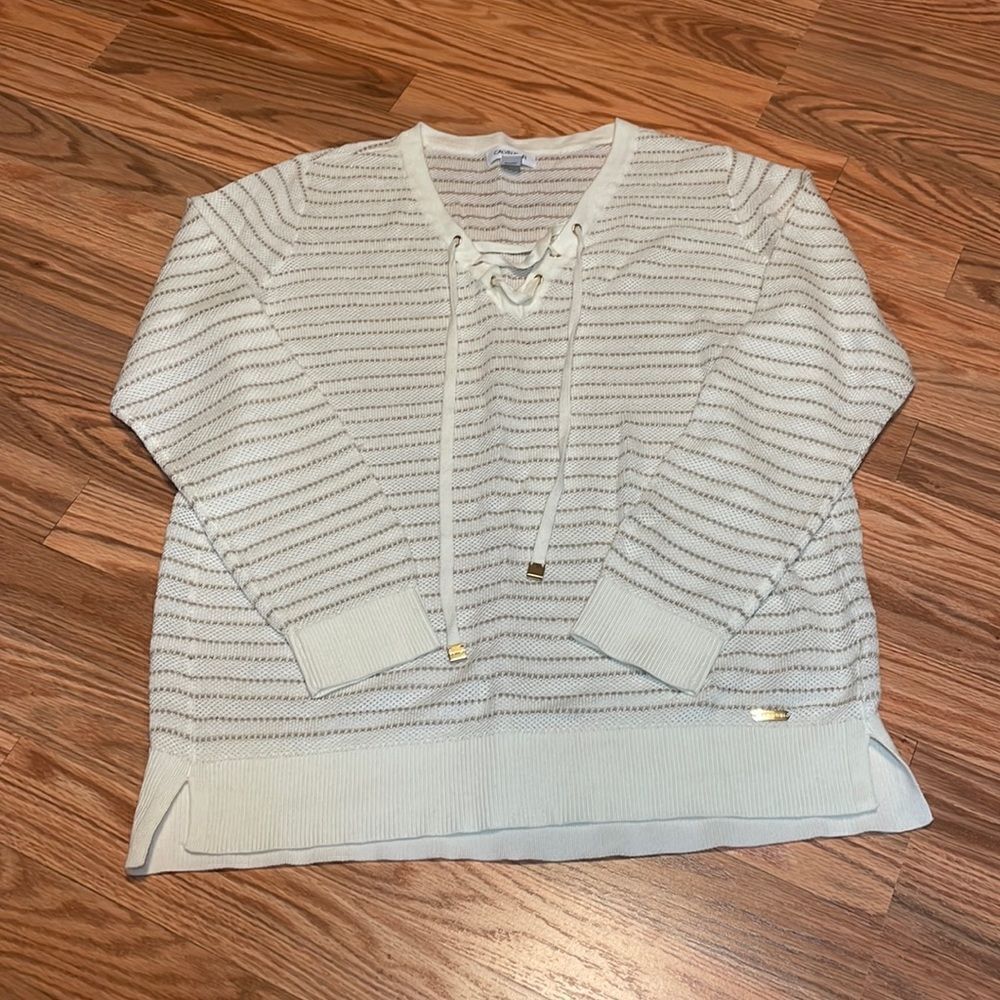 Calvin Klein Neutral Sweater, aesthetic, cream, gold, medium